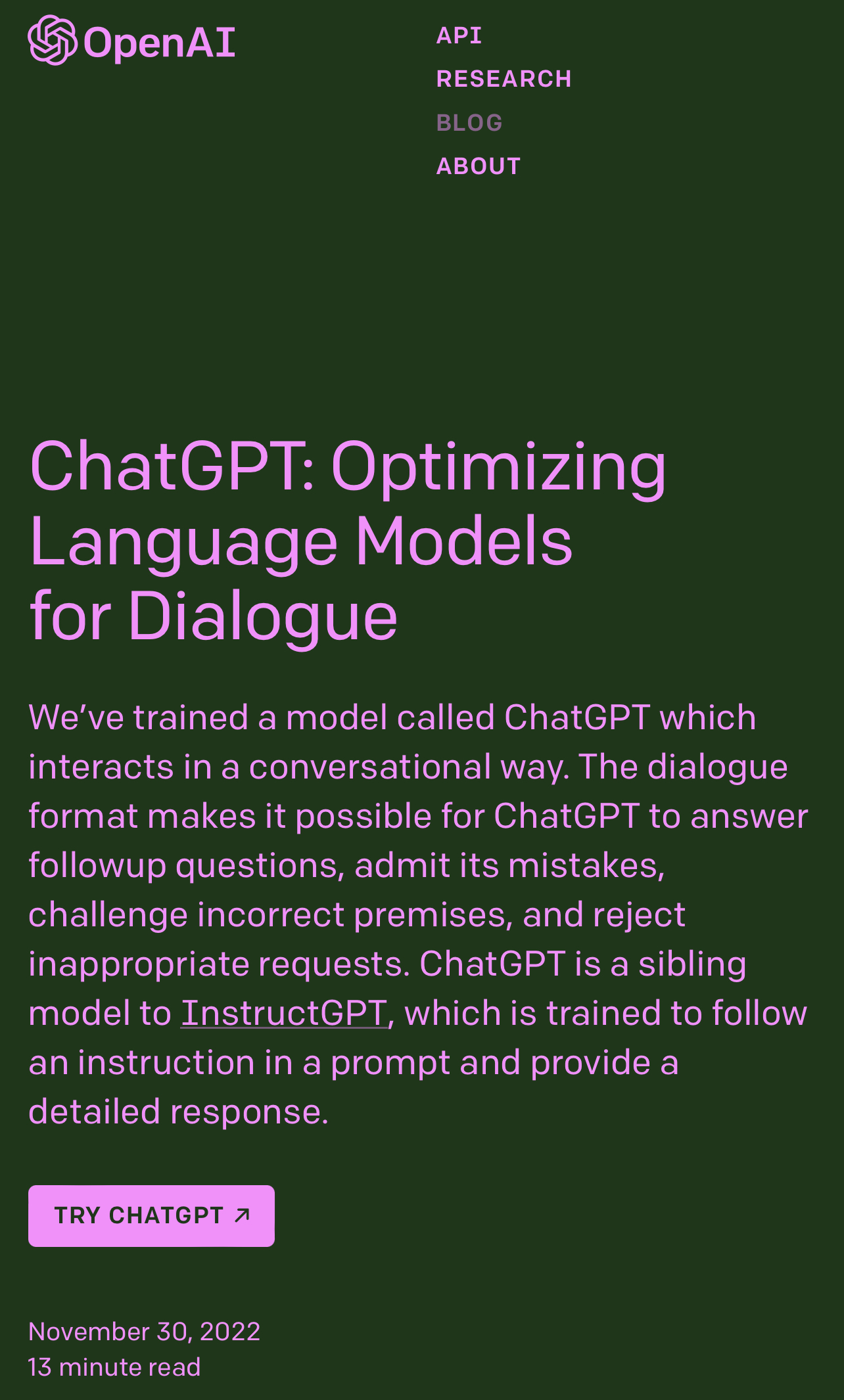 「ChatGPT」のトップページのキャプチャ